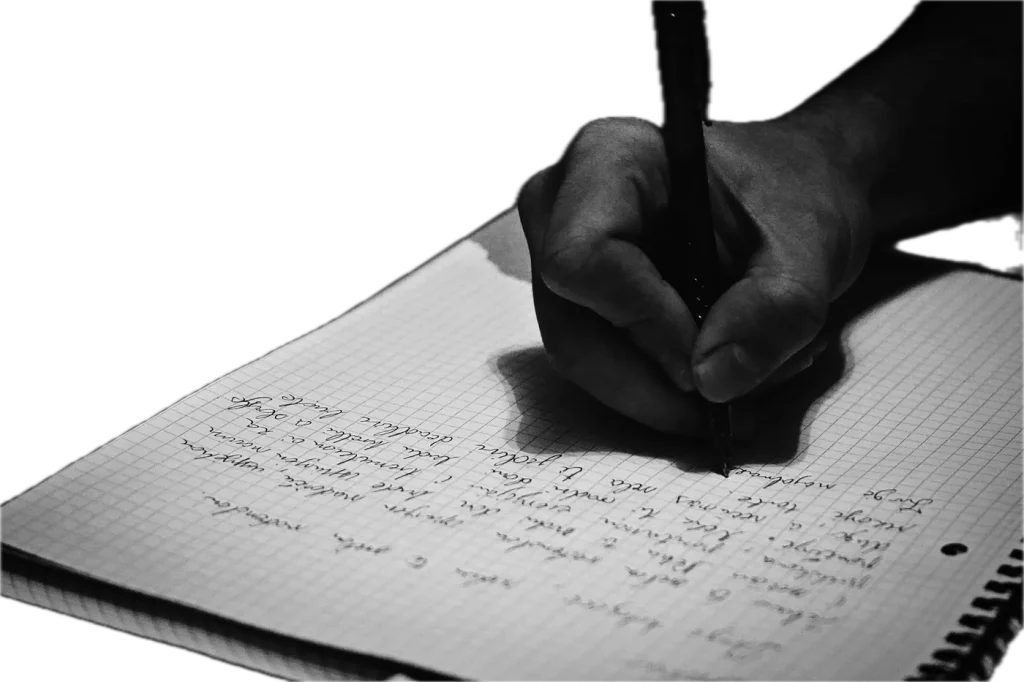 Une main qui écrit dans un carnet